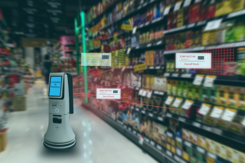 a robot scanning a store's shelves