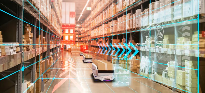 autonomous robots picking items from a depot's shelves