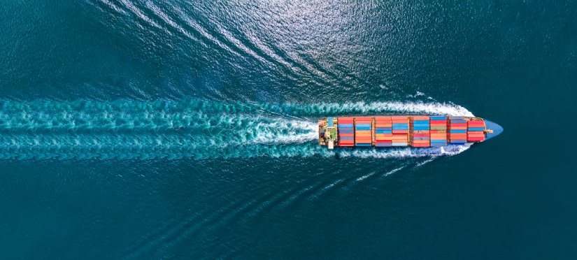 a top-down view of a large cargo ship