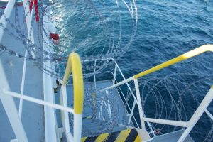 razor wire used to secure the deck of a battleship